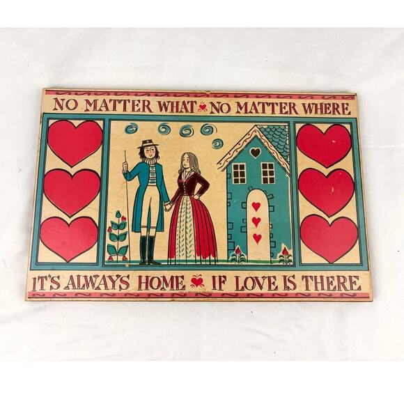 VTG No Matter What, No Matter Where LOVE Wooden Wall Decor Plaque Unique - Picture 1 of 10